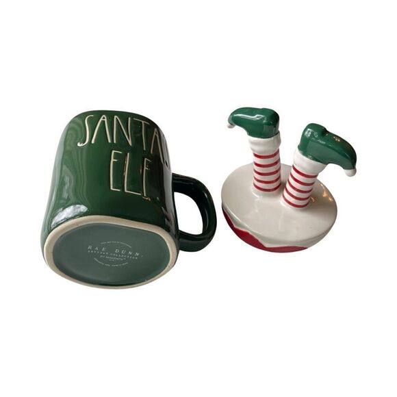 Rae Dunn Christmas SANTA'S ELF Mug with Figural Topper Lid Green Ceramic NIP - Picture 10 of 13